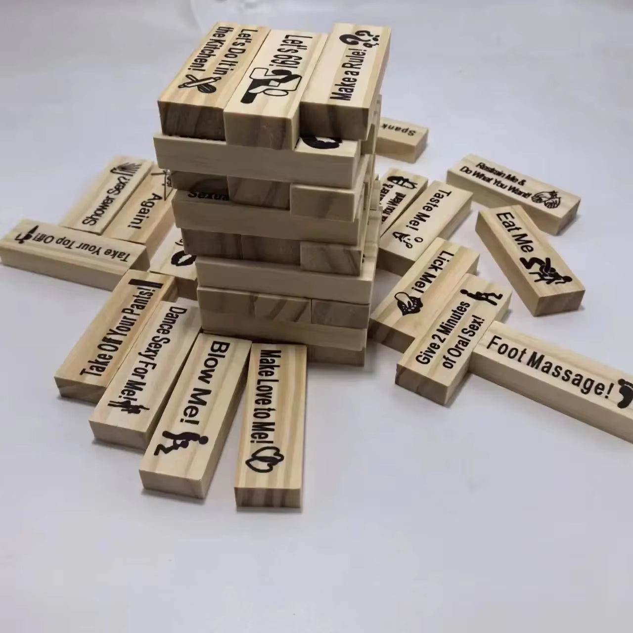 48Pcs Sex Block Tumbling Tower Stacking Gamesgame for Adults Sex Toys Valentine Wooden Block for Couples Erotica Party SM Block