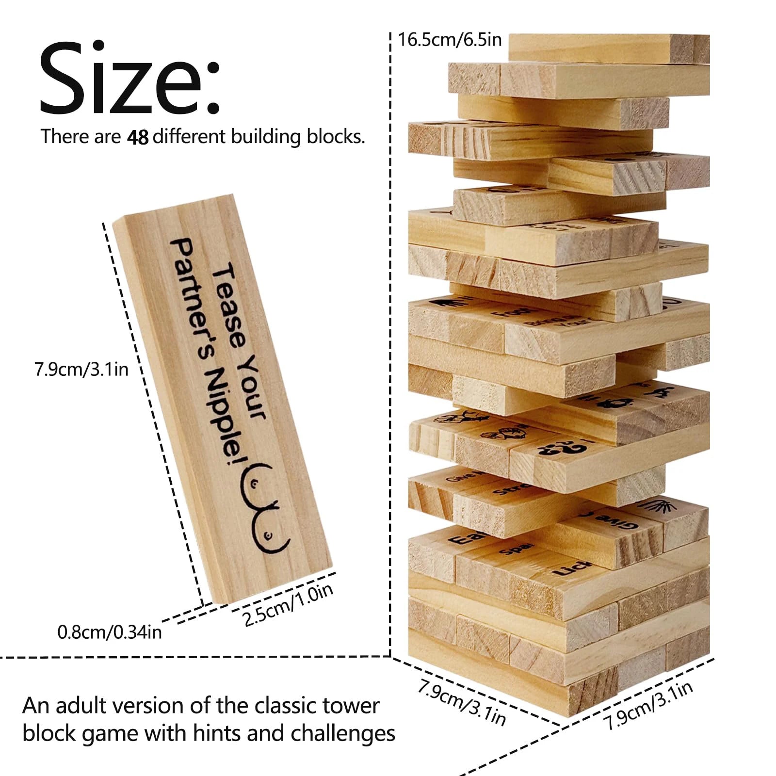 48Pc Sex Block Game for Adults Sex Toys Wooden Block Tower Game Couples Valentine Tumbling Tower Stacking Games SM Product