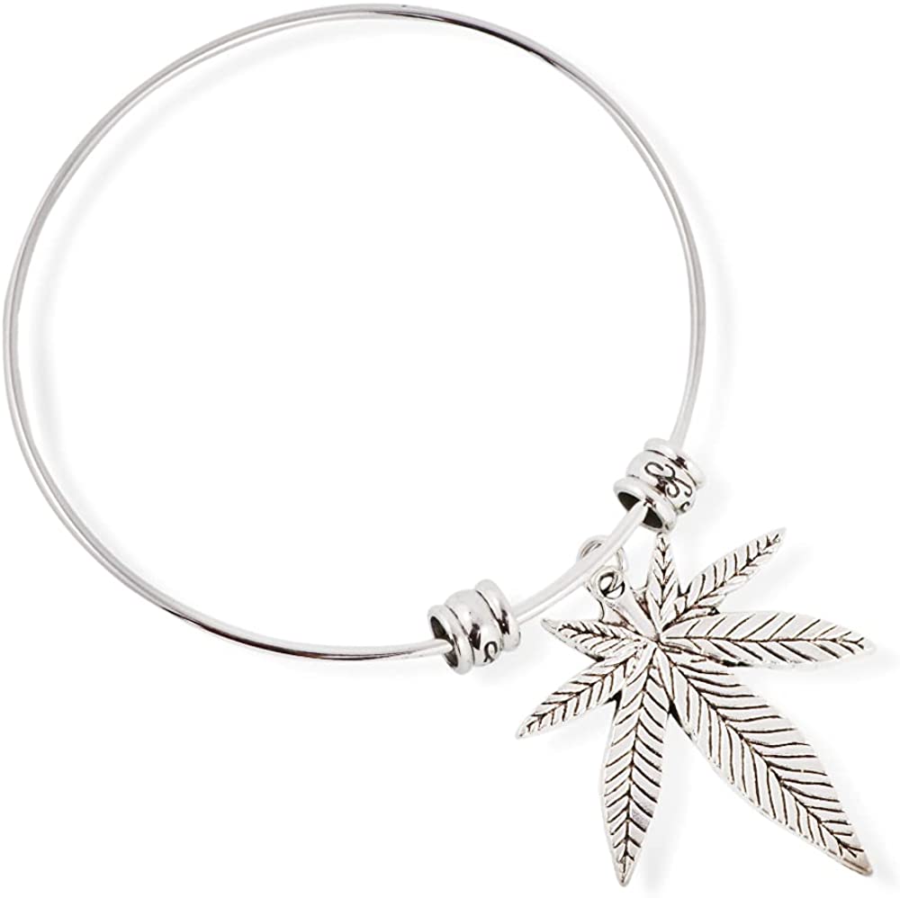 Cannabis Marijuana Leaf Fancy Charm Bangle