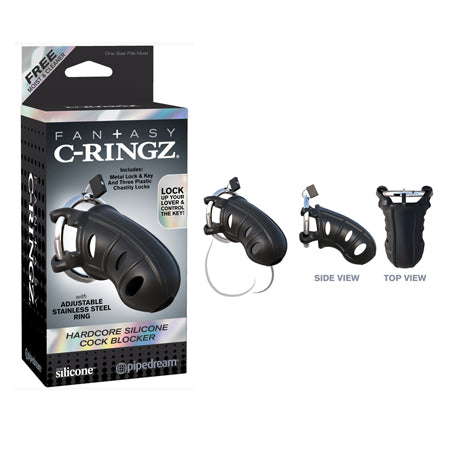 Fantasy C-Ringz Hardcore Silicone Cock Blocker Locking Chastity Cage Black