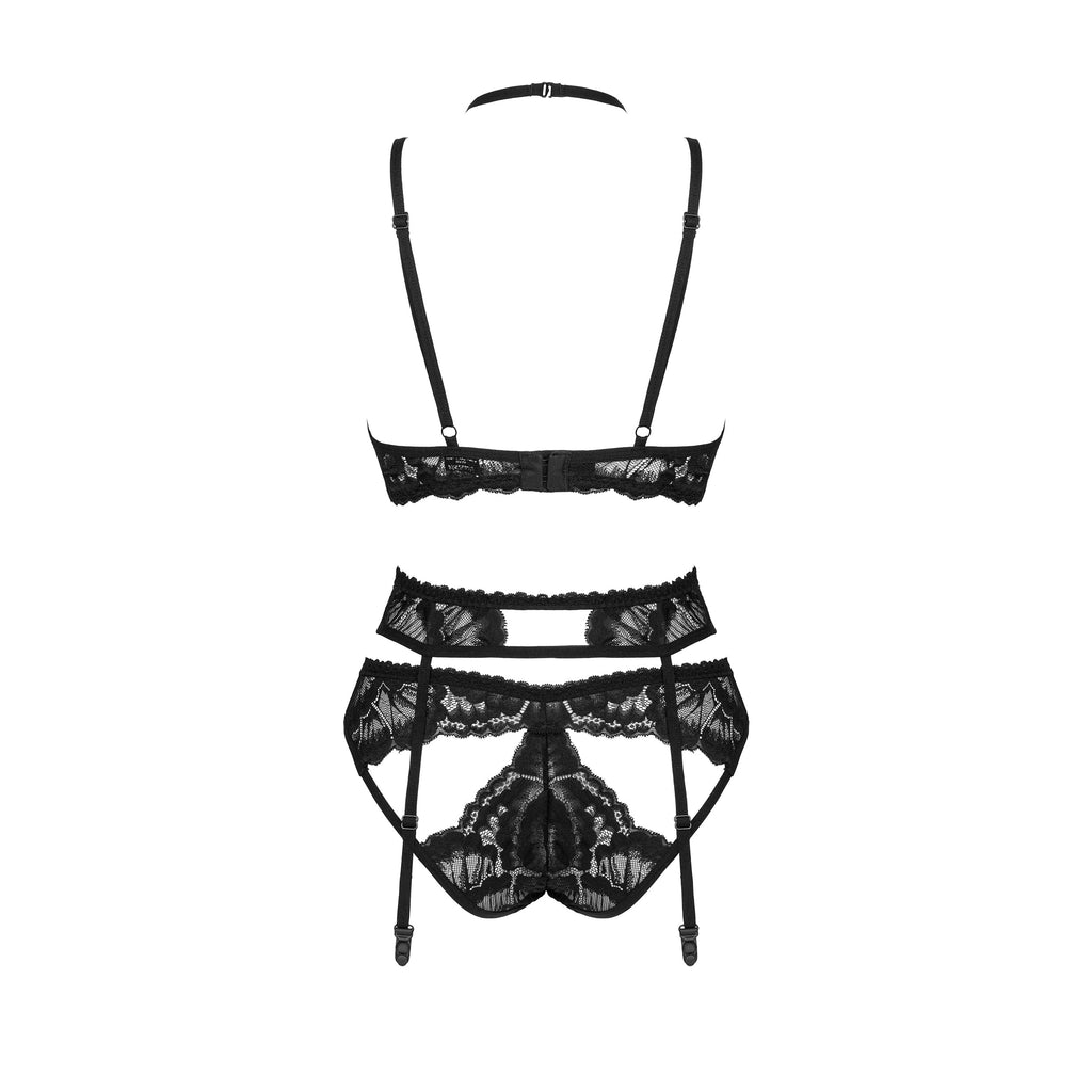 Sheer Mesh Lace 3 Piece Lingerie Set Alessya