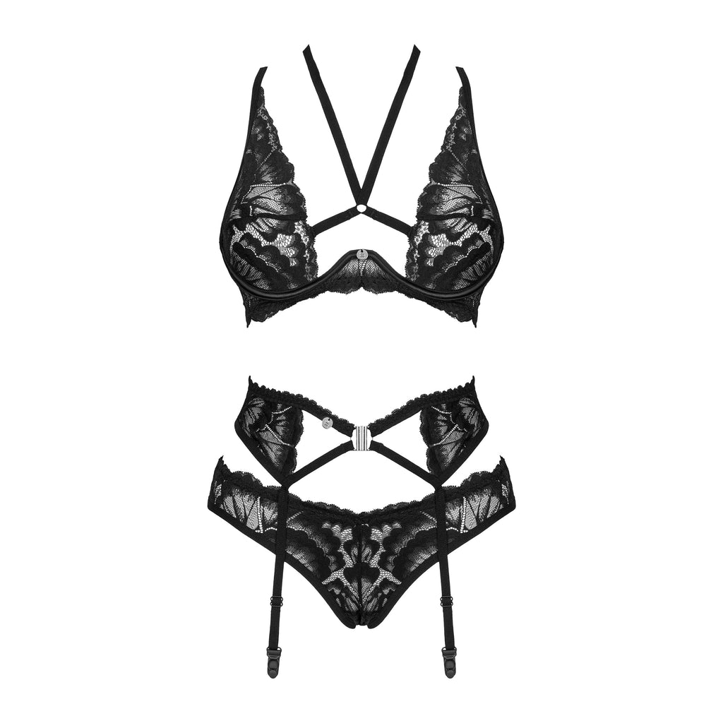 Sheer Mesh Lace 3 Piece Lingerie Set Alessya