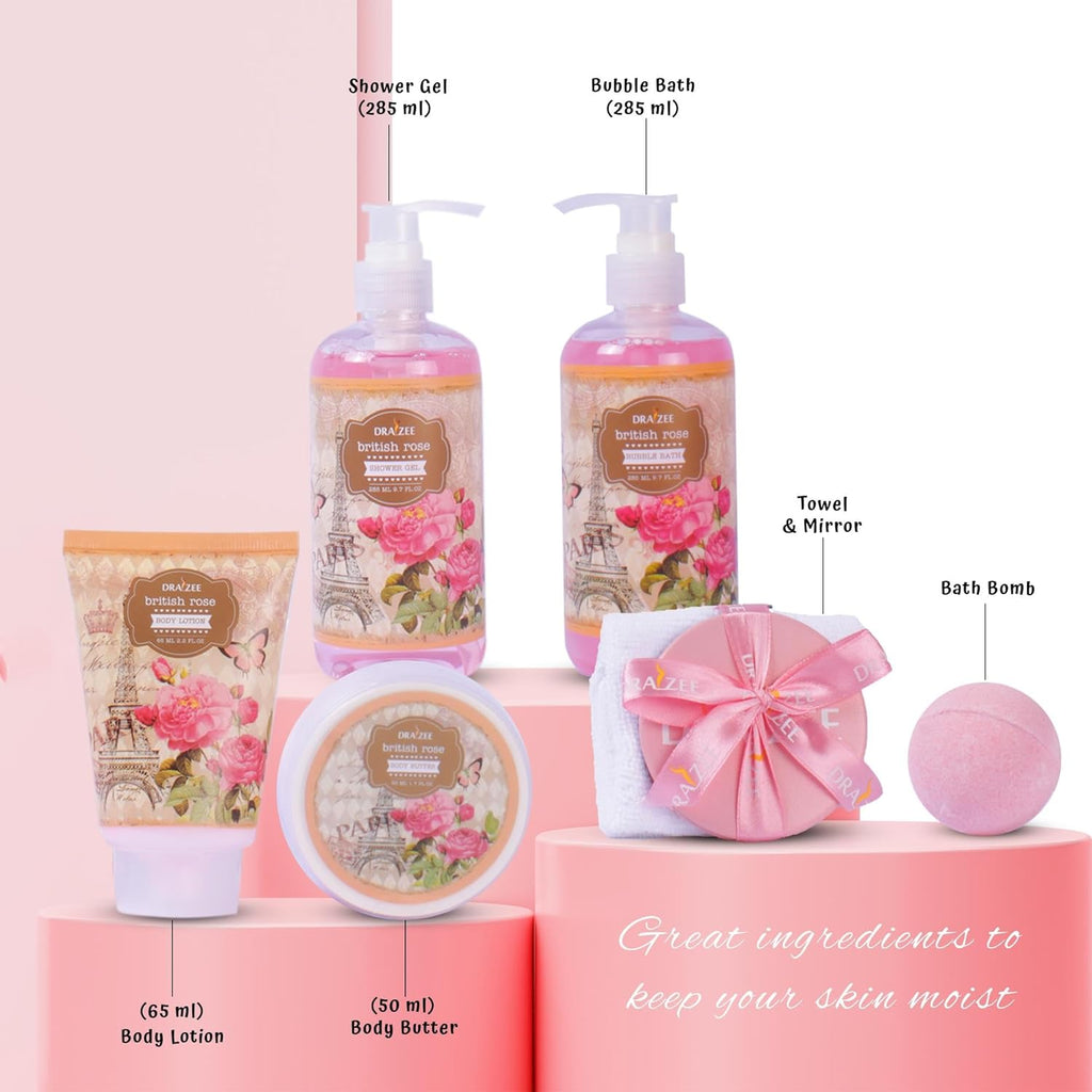 Luxury Spa Gifts for Women – 8 Pc Rose Scented Bath and Body Set with Bubble Bath, Lotion & More – Luxury Self Care Kit for Wife, Mom, Girlfriend, Birthday Gifts for Women by