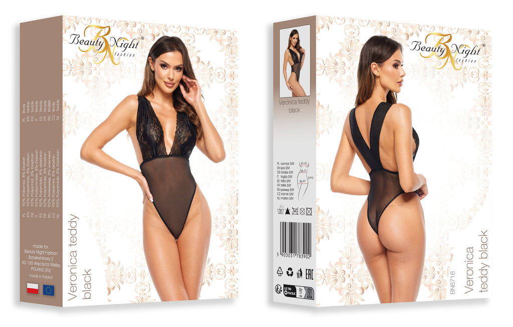 Sexy Deep Cleavage Lace Bodysuit Veronica Black