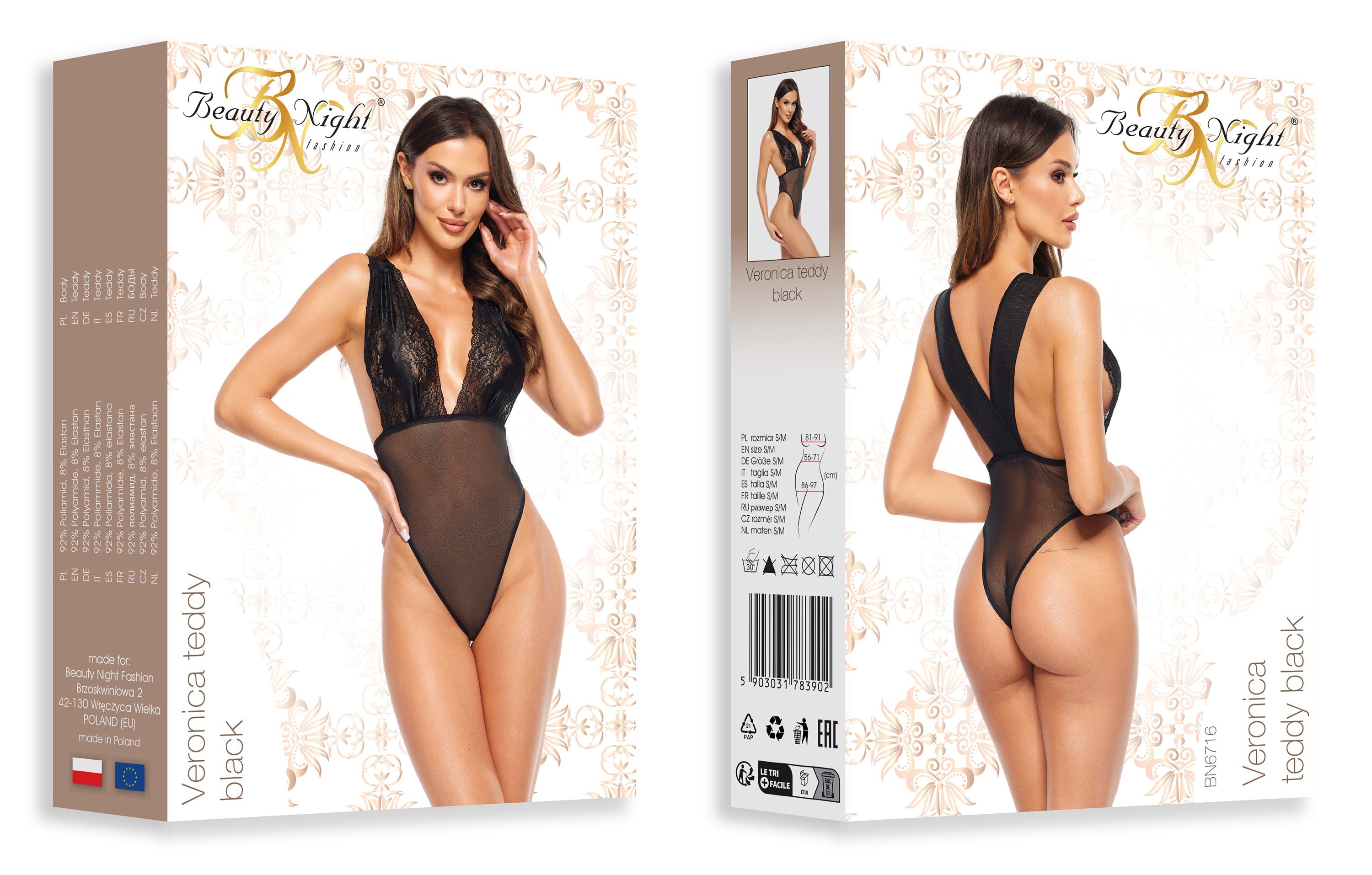 Sexy Deep Cleavage Lace Bodysuit Veronica Black